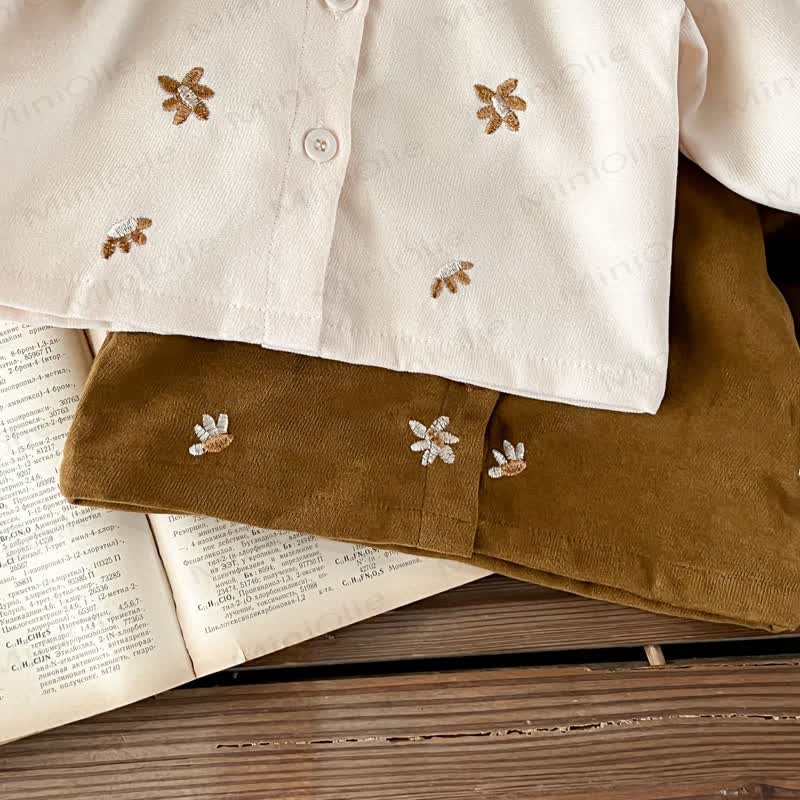 Baby Girl 2-piece Cord Embroidered Flower Set