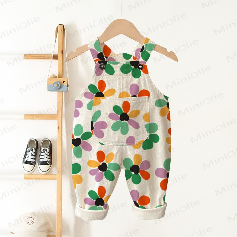 Baby Colorful Floral Beige Overalls