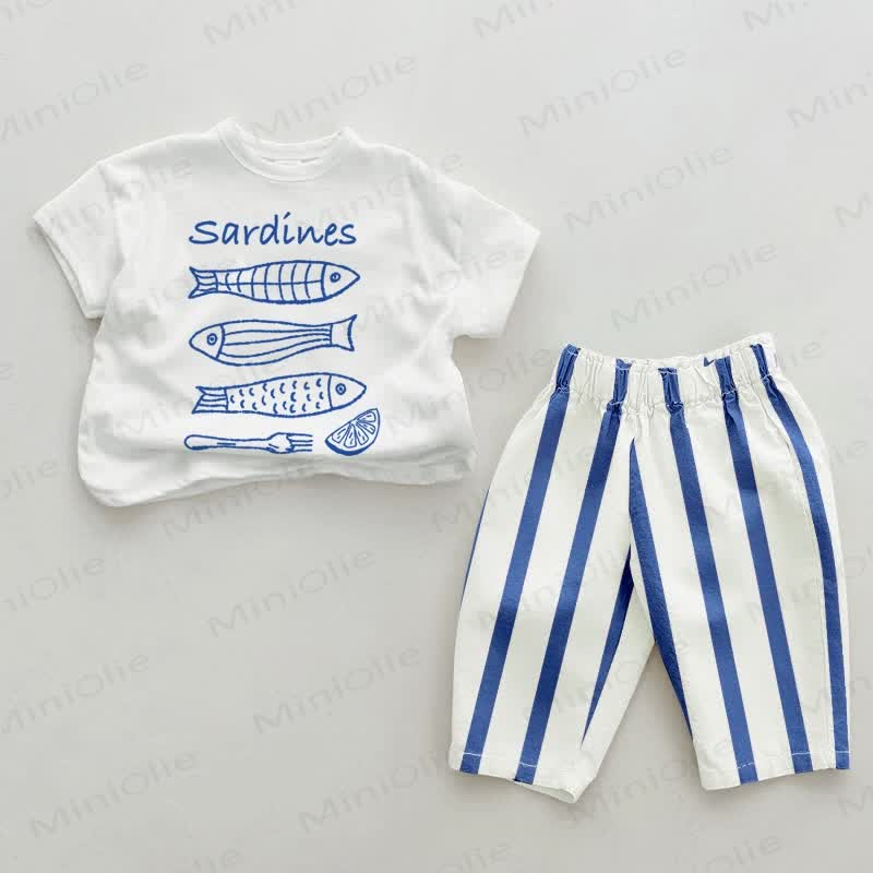 SARDINES Baby Blue Vertical Striped 2-piece Set