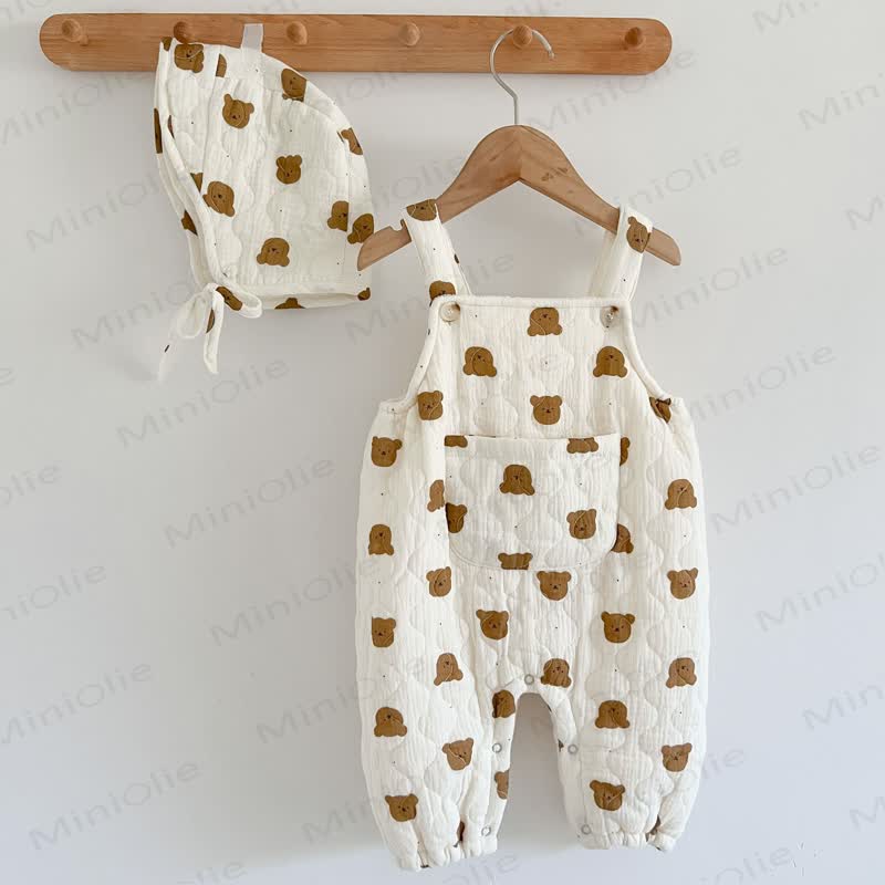 Baby Quilted Bear Pocket Romper with Hat