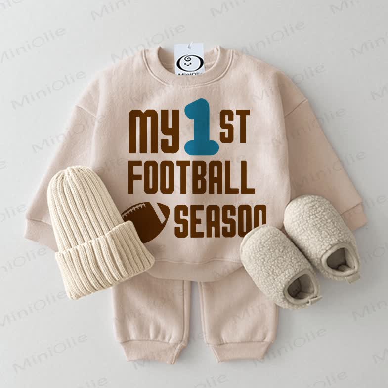 MY 1ST FOOTBALL SEASON Baby Slogan 2-piece Beige Set