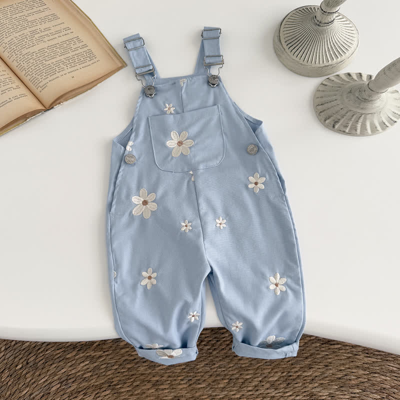 Baby Embroidered Flower Cute Blue Overalls