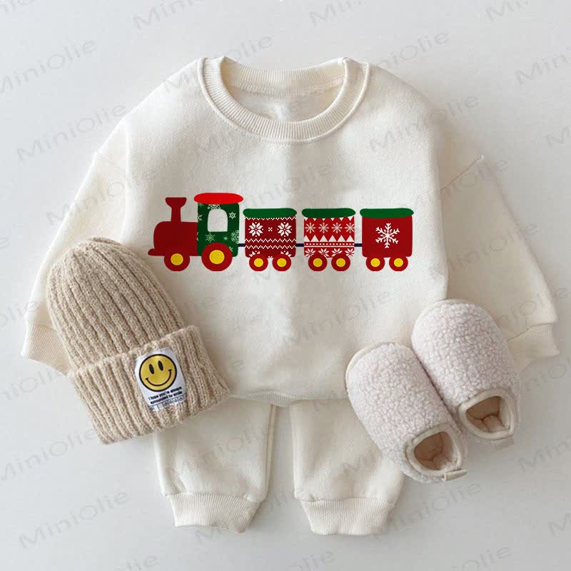 Baby Christmas Train Sweatshirt 2-piece White Set