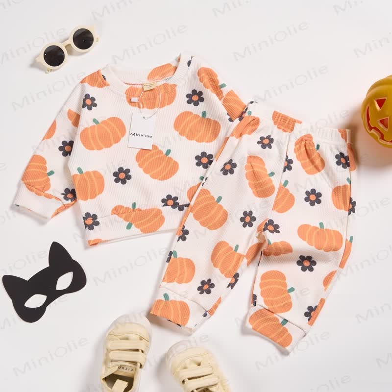 Baby Toddler Pumpkin Flower Waffle 2-piece Set