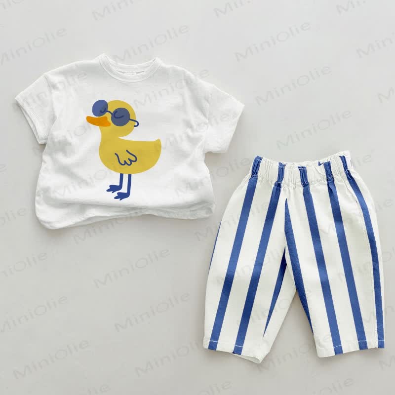 Baby Cool Duck Blue Vertical Striped 2-piece Set