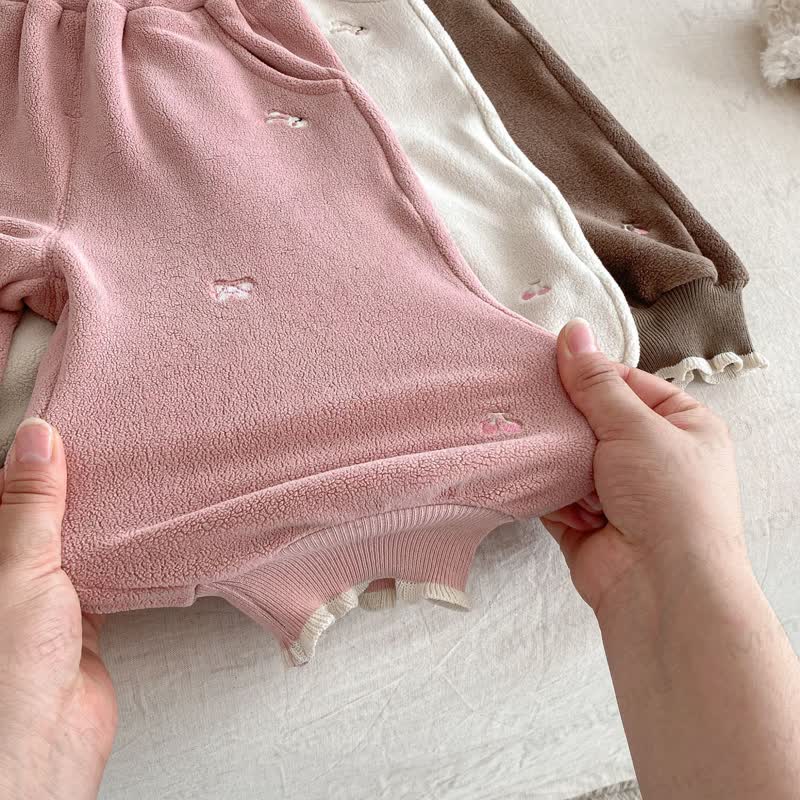 Baby Toddler Girl Embroidered Bow Rabbit Fleece Jogger Pants