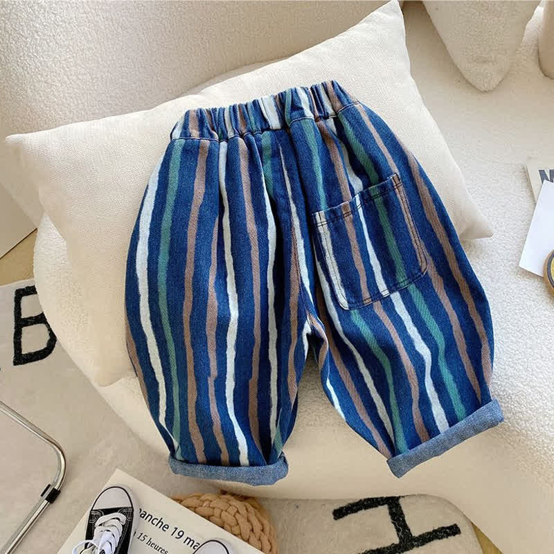 Toddler Colorful Vertical Striped Denim Pants