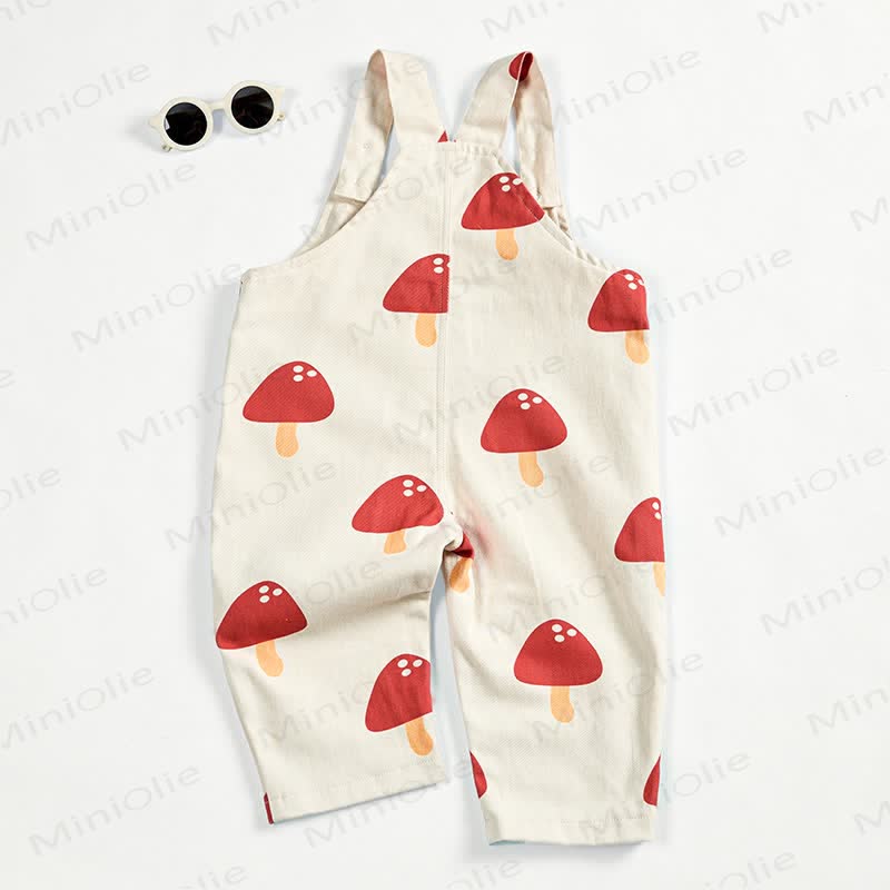 Baby Toddler Red Mushroom White Overalls