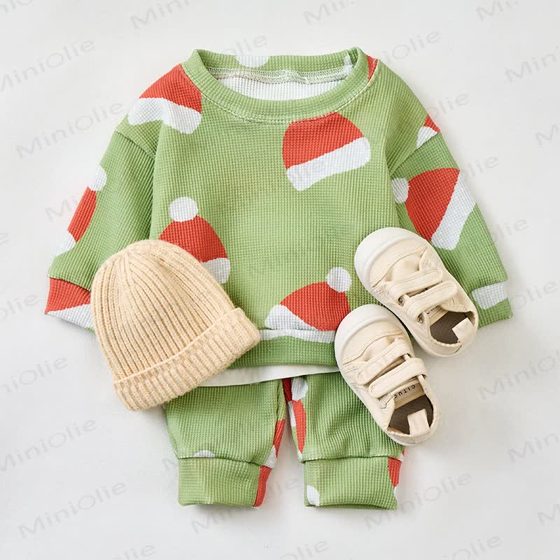 Baby Santa Hat Grey Green Waffle 2-piece Set