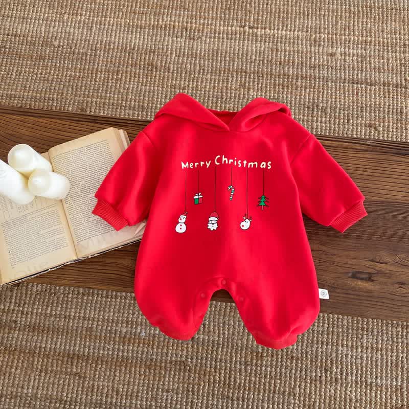 MERRY CHRISTMAS Baby Hooded Romper