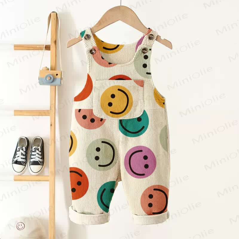Baby Toddler Colorful Smiley Face Corduroy Overalls