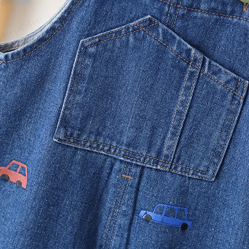 Toddler Car Embroidered Pocket Overalls