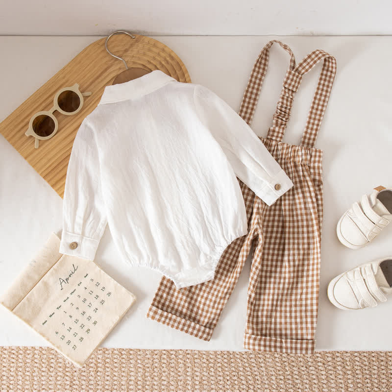 Baby Boy Gentleman Plaid Bodysuit Overalls 2-piece Set