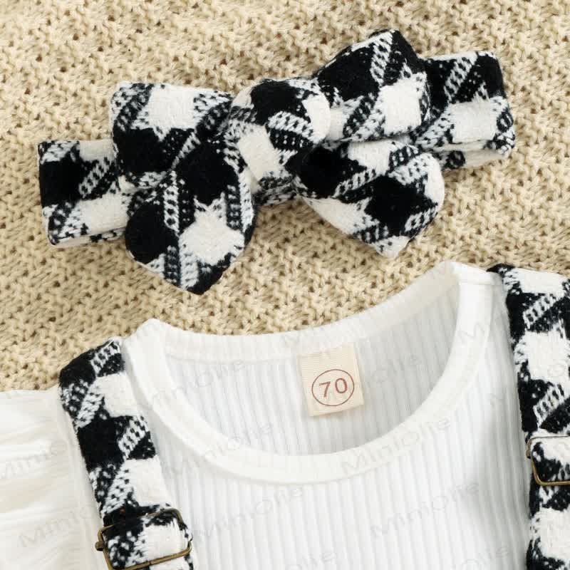 Baby Black White Plaid Suspender Skirt 2-piece Set
