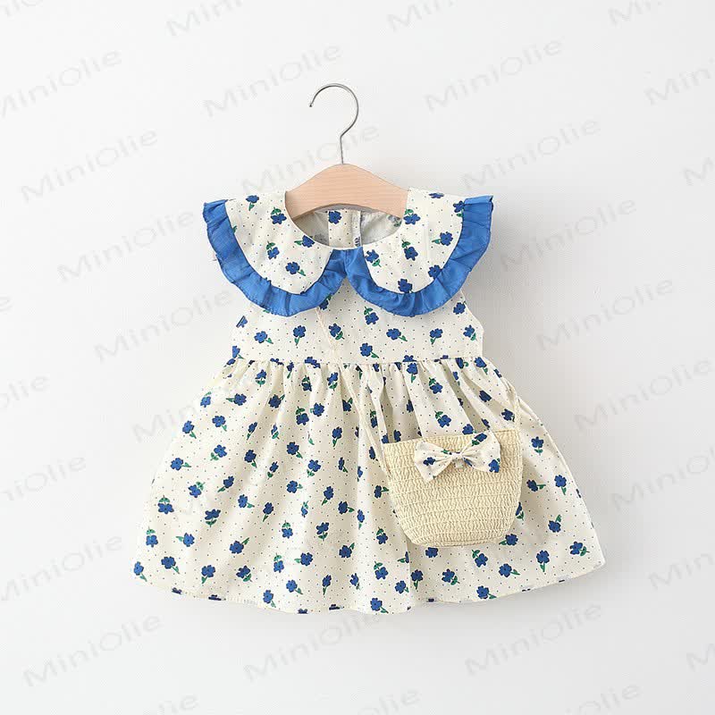 Baby Lapel Flower Dots Dress with Bag