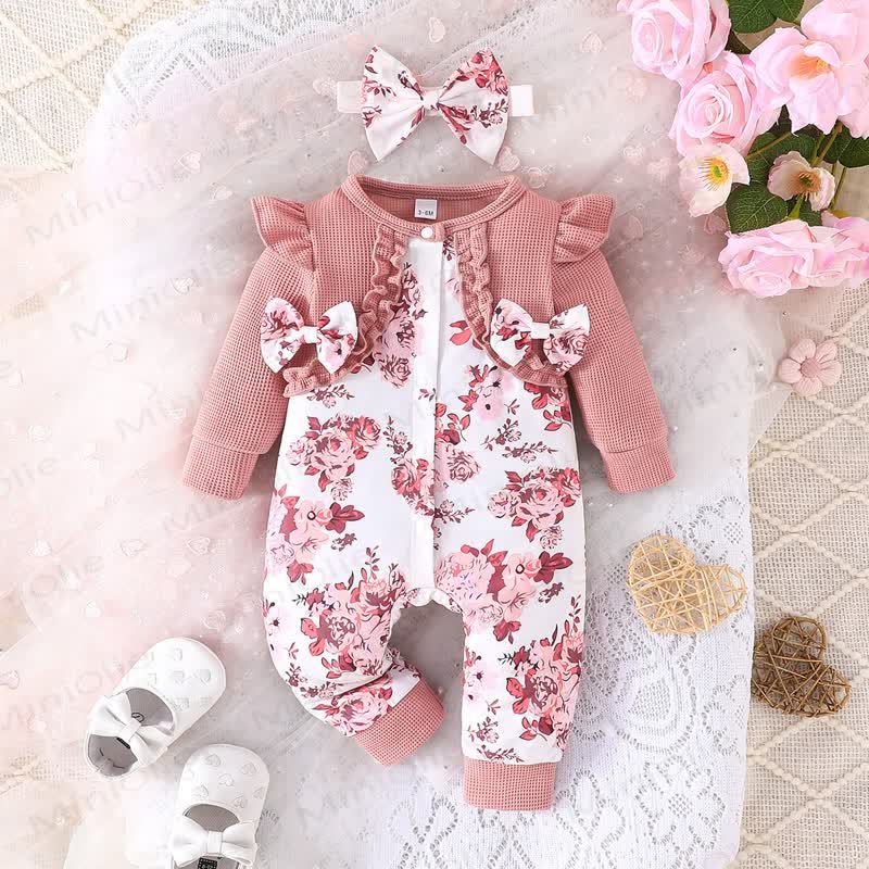 Baby Girl Bow Butterfly Floral Pink Romper