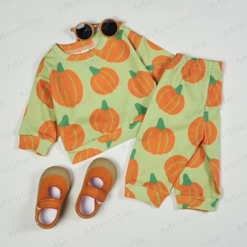 Baby Toddler Pumpkin Green Waffle 2-piece Set