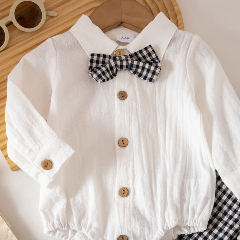 Baby Boy Gentleman Plaid Bodysuit Overalls 2-piece Set