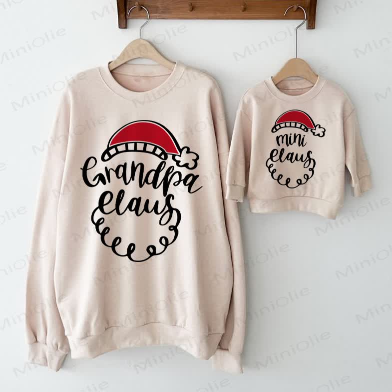 GRANDPA CLAUS/MINI CLAUS Baby Casual Beige Family Sweatshirt