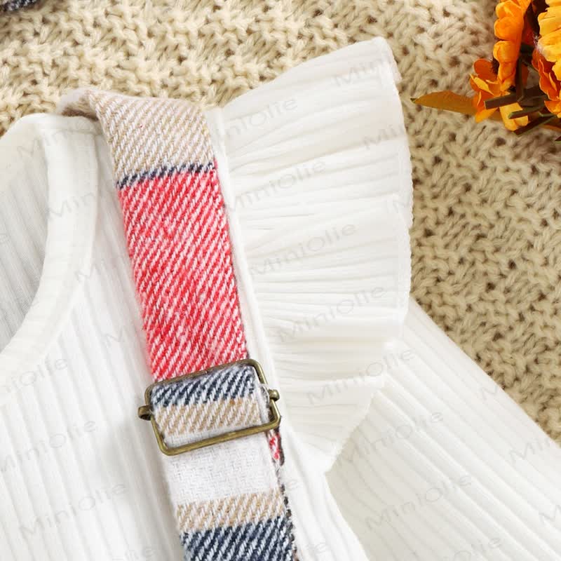 Baby Black White Plaid Suspender Skirt 2-piece Set