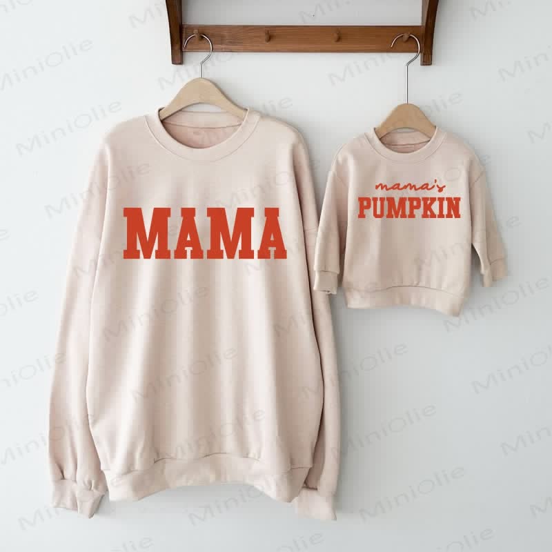 MAMA/MAMA'S PUMPKIN Mommy and Me Beige Family Sweatshirt