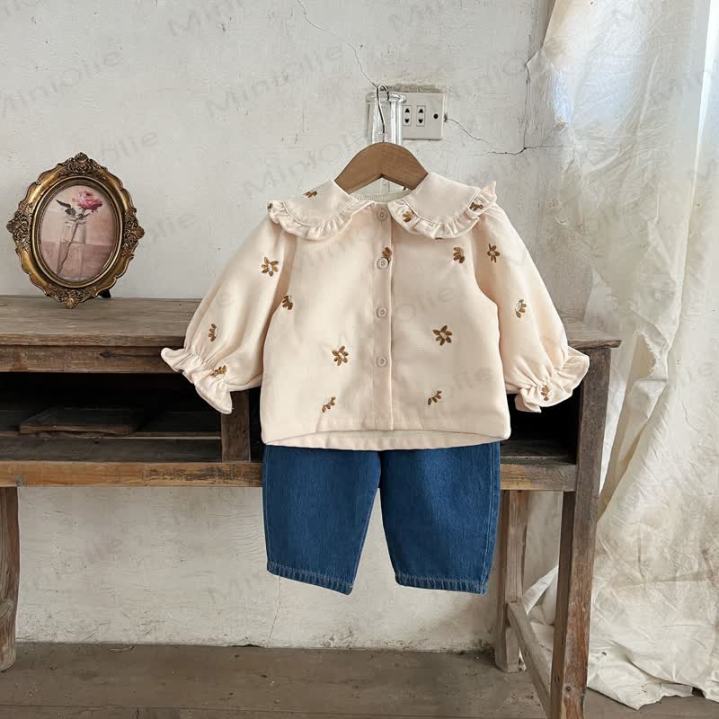 Baby Girl 2-piece Cord Embroidered Flower Set