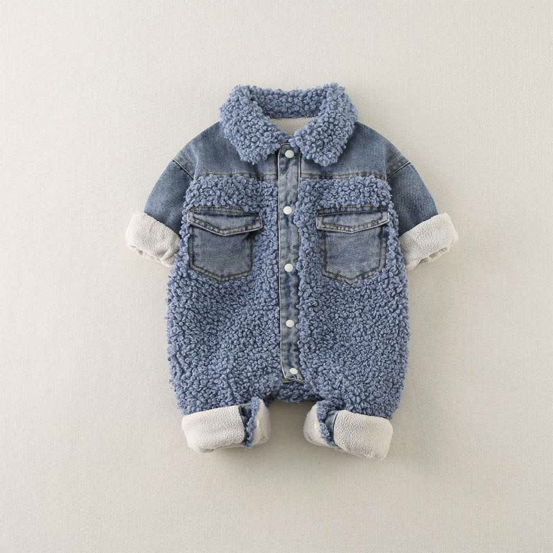 Baby Denim Blue Warm Fleece Romper