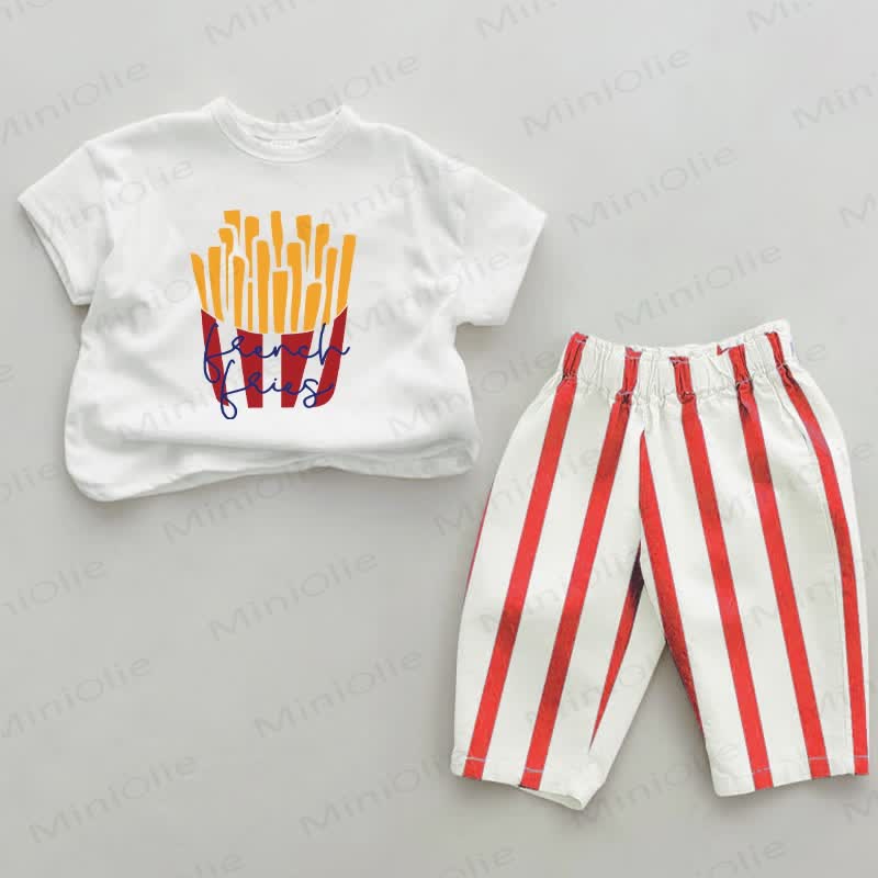 Baby French Fries Red Vertical Striped 2-piece Set