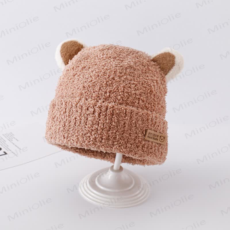 Baby Plush Bear Ears Knit Cap