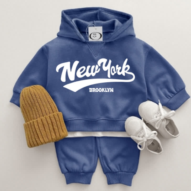 NEW YORK BROOKLYN Baby 2-Piece Blue Hooded Set