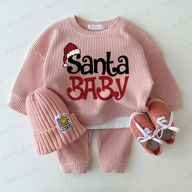 SANTA BABY Baby 2-Piece Pink Waffle Set