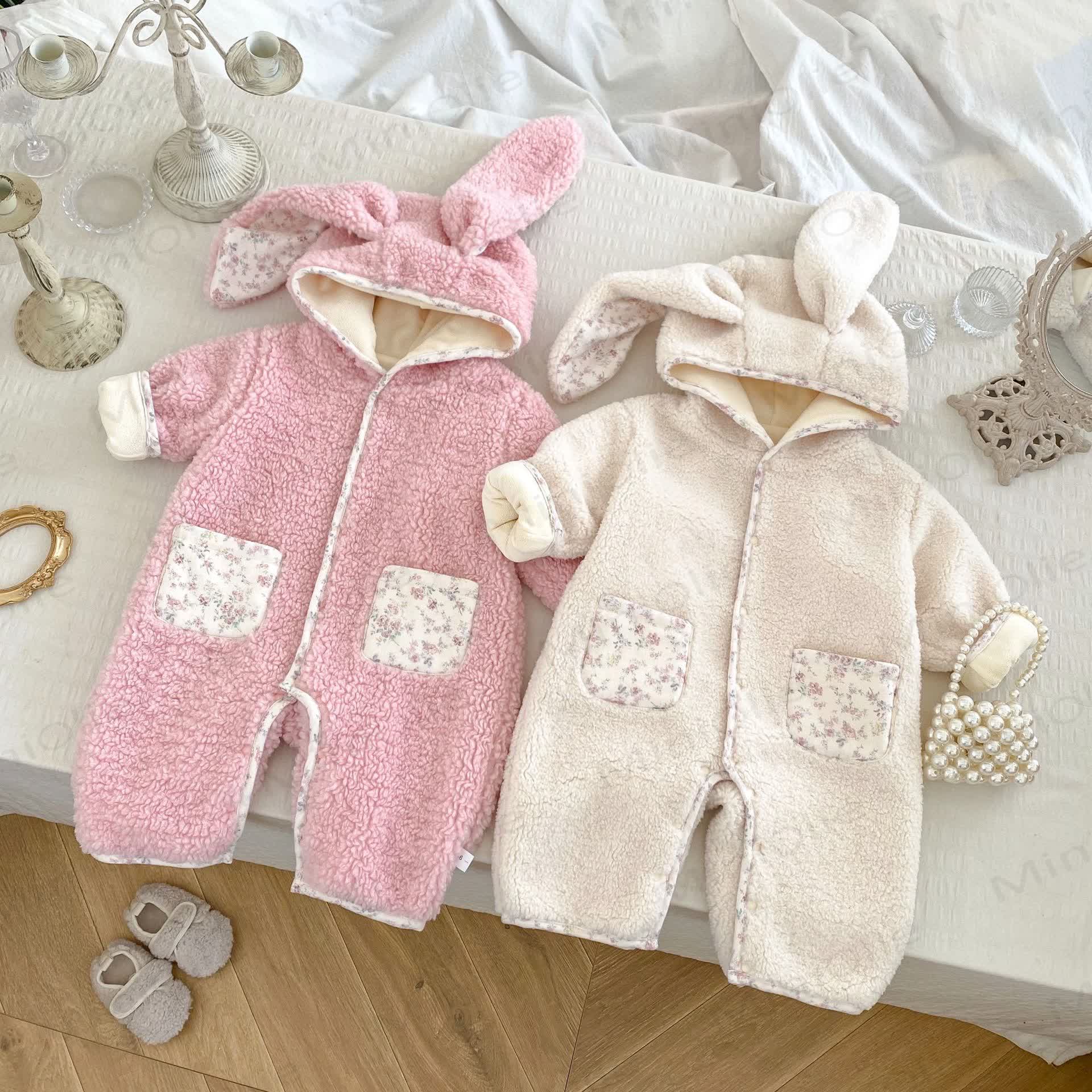 Baby Floral Bunny Ear Hooded Romper