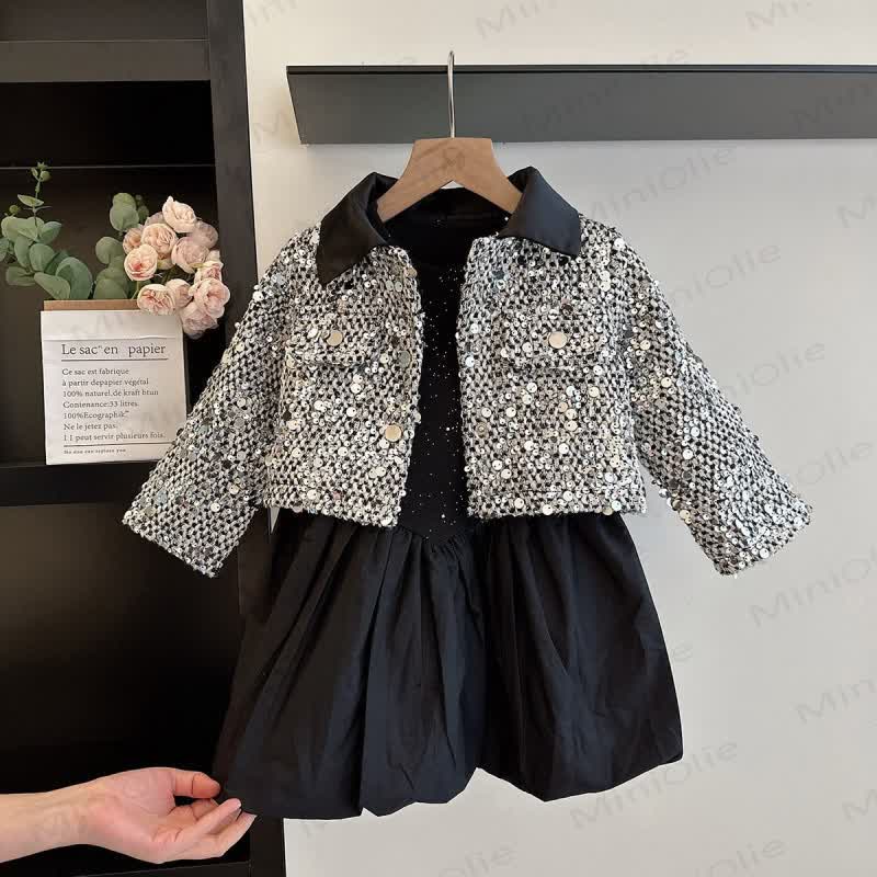 Toddler Girls Sequins Black 2-piece Set Dress