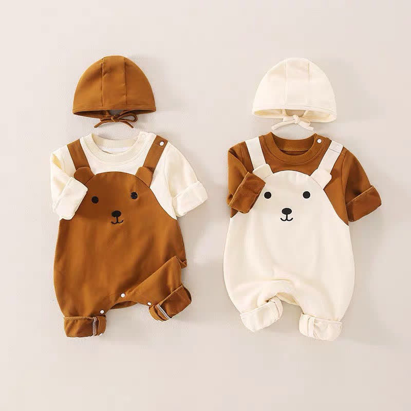 Baby Bear Color Block Romper with Hat