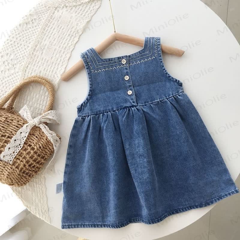 Toddler Girl Embroidered Sleeveless Denim Dress