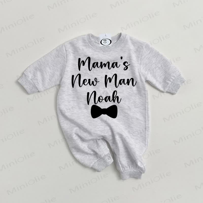 MAMA'S NEW MAN NOAH Baby Bow Grey Romper