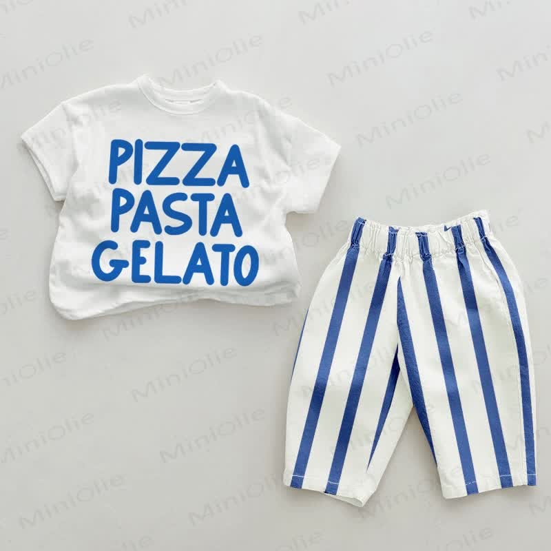 PIZZA PASTA GELATO Baby Blue Vertical Striped 2-piece Set