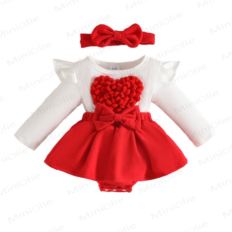 Baby Heart Rib Skirted Bodysuit with Headband