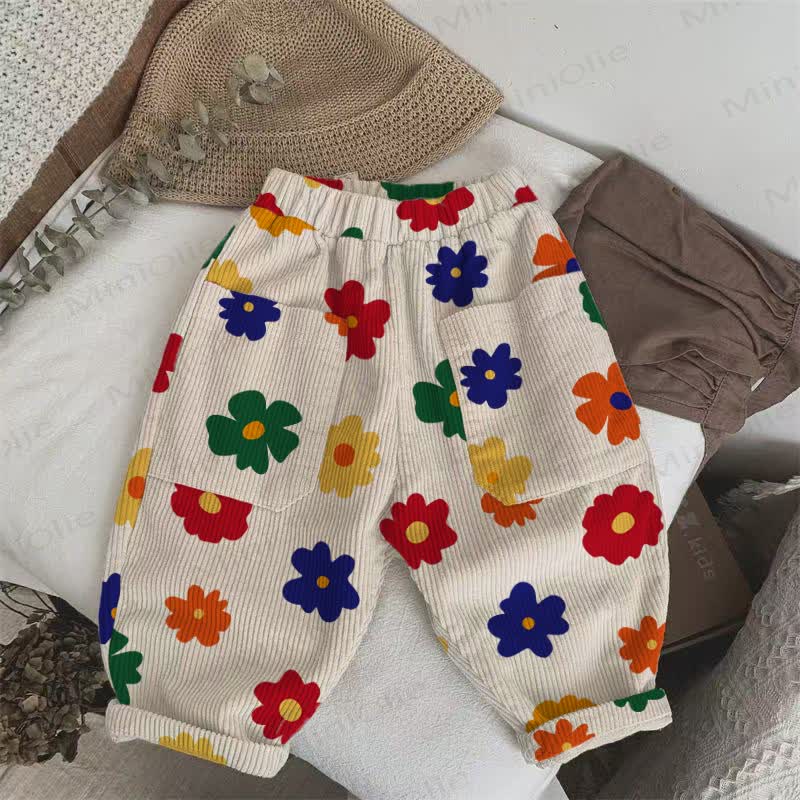 Baby Toddler Colorful Flowers Corduroy Pants