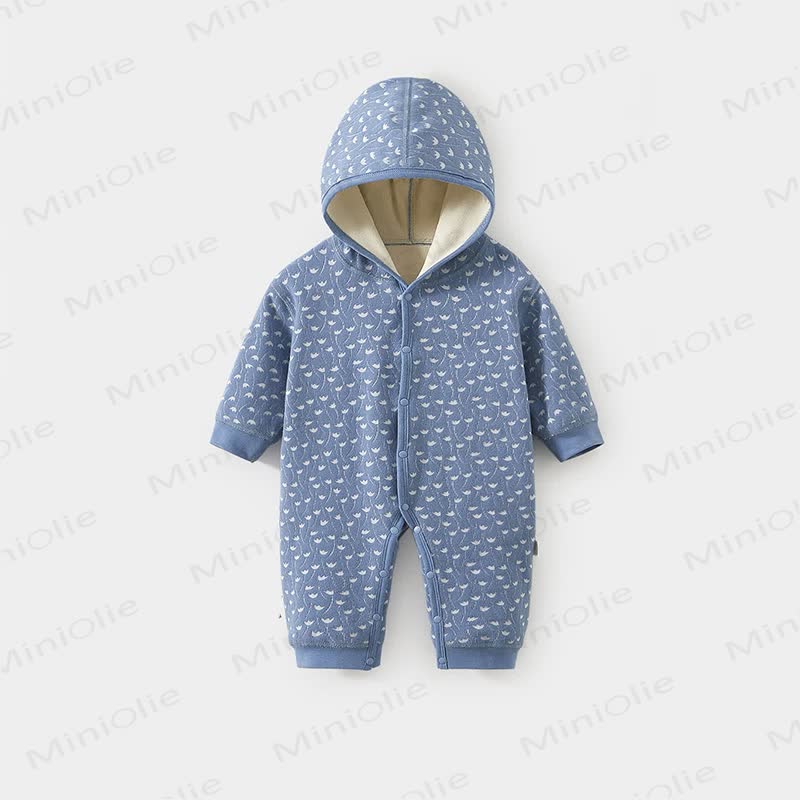 Baby Jacquard Fleece Lined Hooded Romper