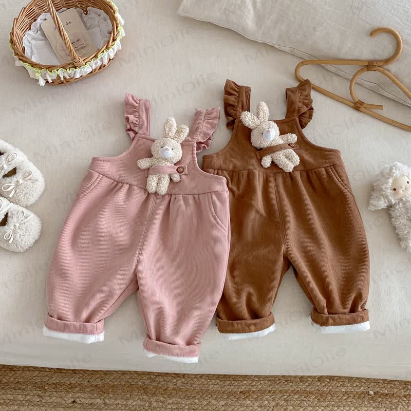 Baby Toddler Girl Solid Color Quilted Flying Sleeves Overalls