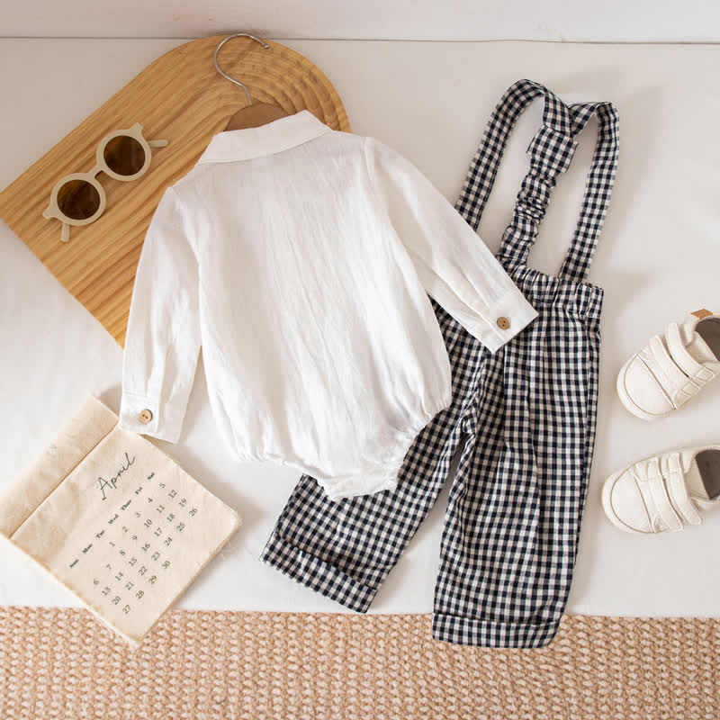 Baby Boy Gentleman Plaid Bodysuit Overalls 2-piece Set