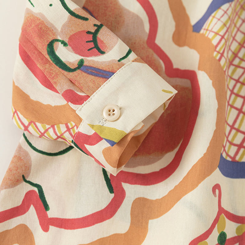 Toddler Girl Abstract Graffiti Lapel Collar Dress