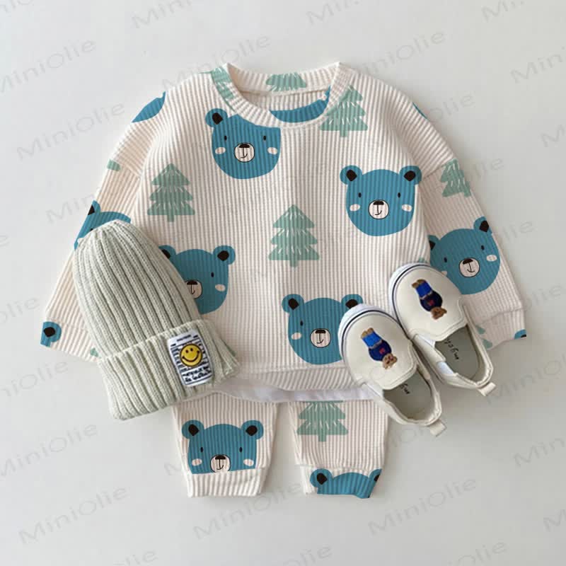 Baby Toddler Blue Bear Waffle 2-piece Set