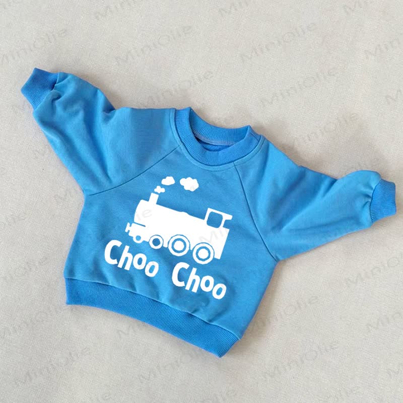 CHOO CHOO Baby Toddler Small Train Blue Sweatshirt