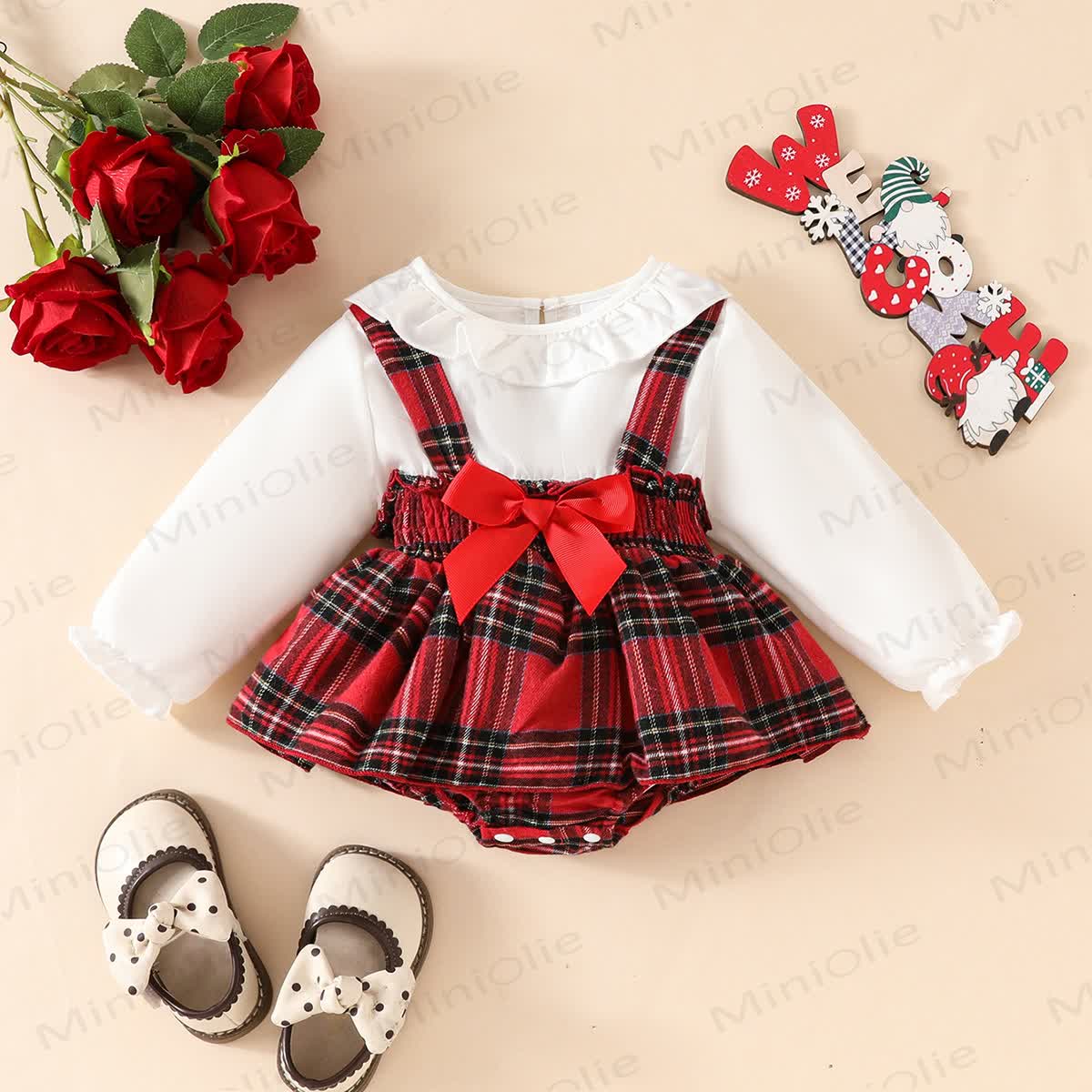Baby Christmas Plaid Fake 2pcs Bodysuit