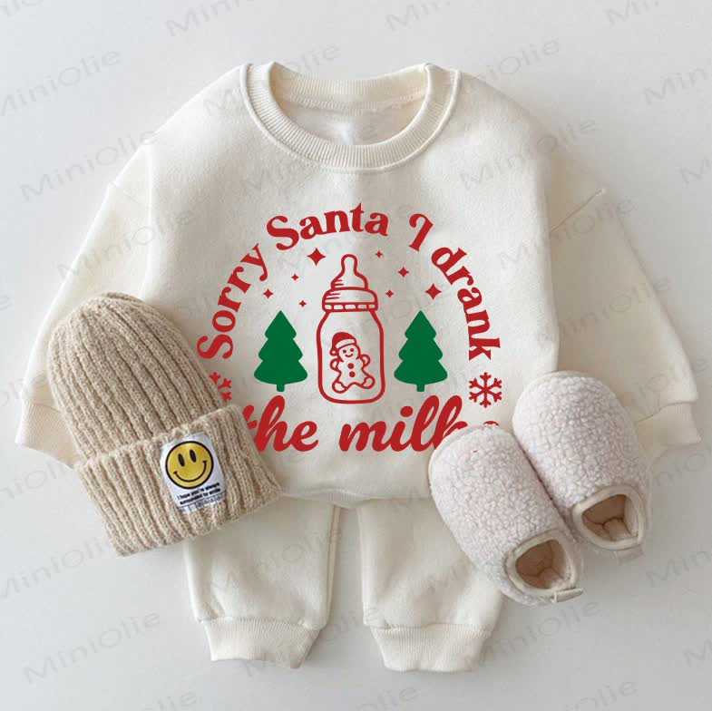 SORRY SANTA I DRANK THE MILK Baby 2-piece White Set