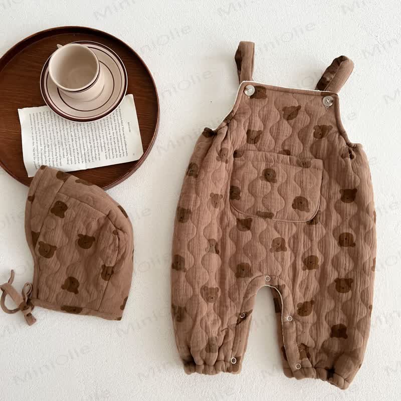 Baby Quilted Bear Pocket Romper with Hat