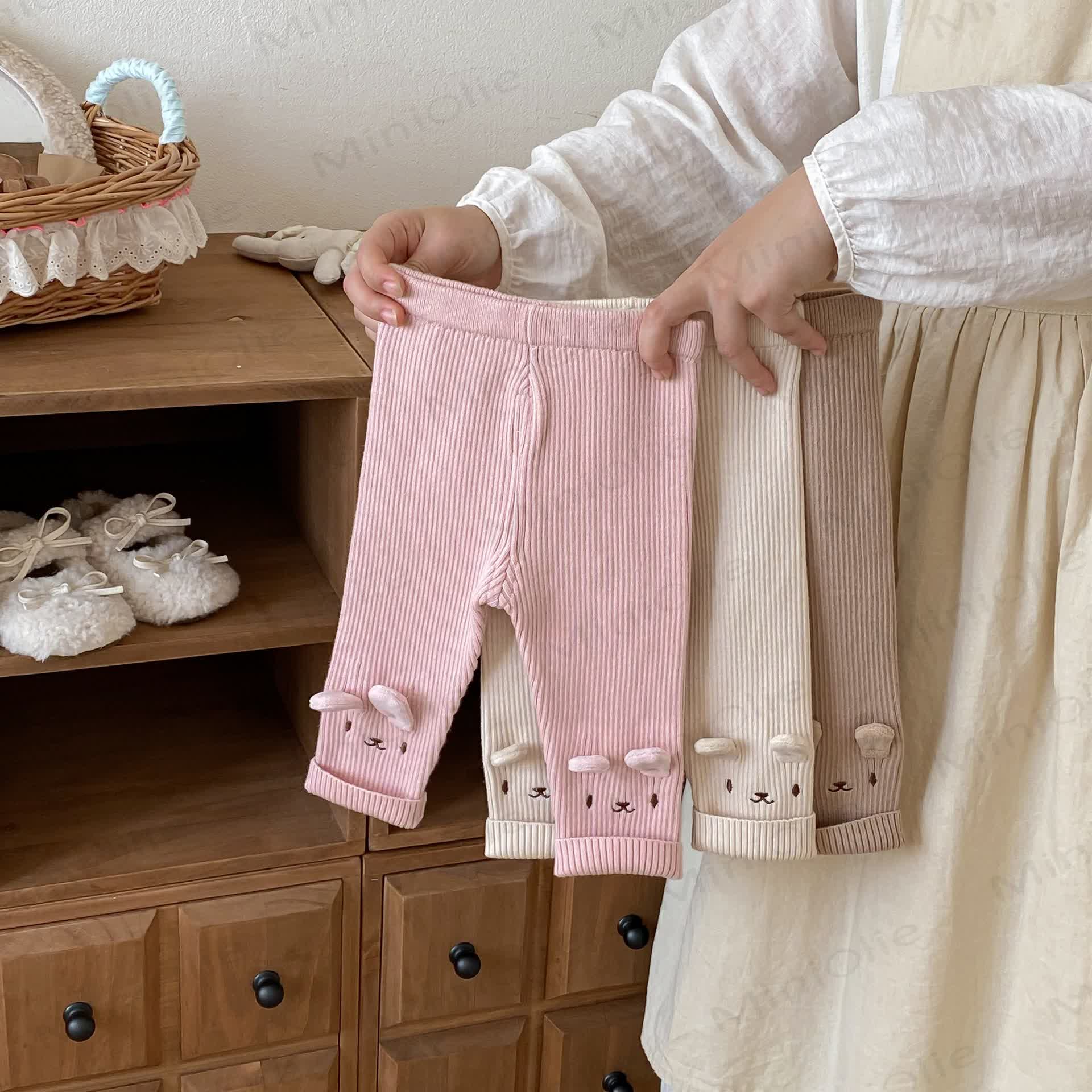 Baby Toddler Girl Embroidered Bunny Knitted Leggings