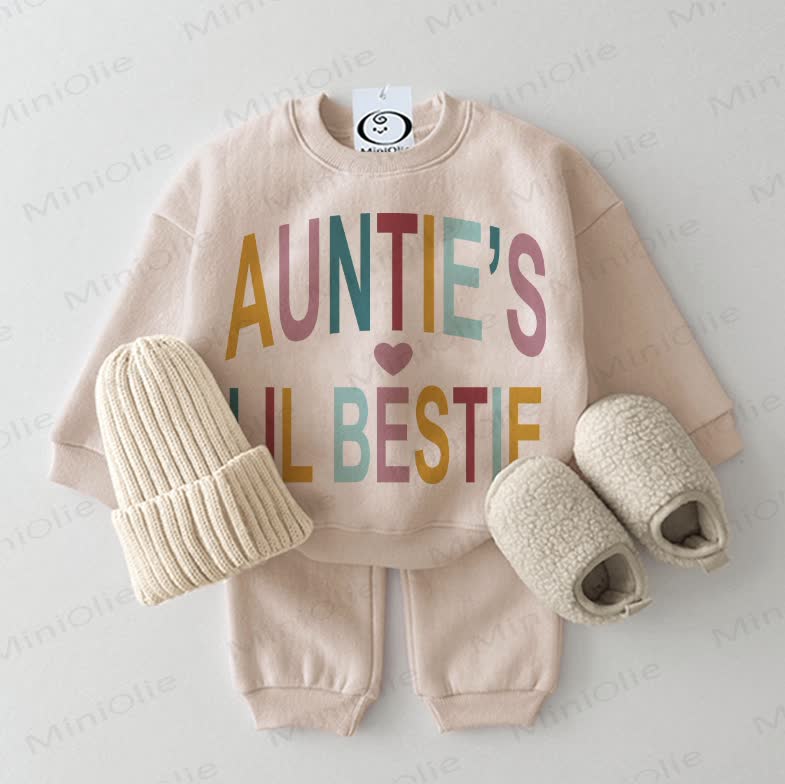 AUNTIE'S LIL BESTIE Baby Slogan 2-piece Beige Set
